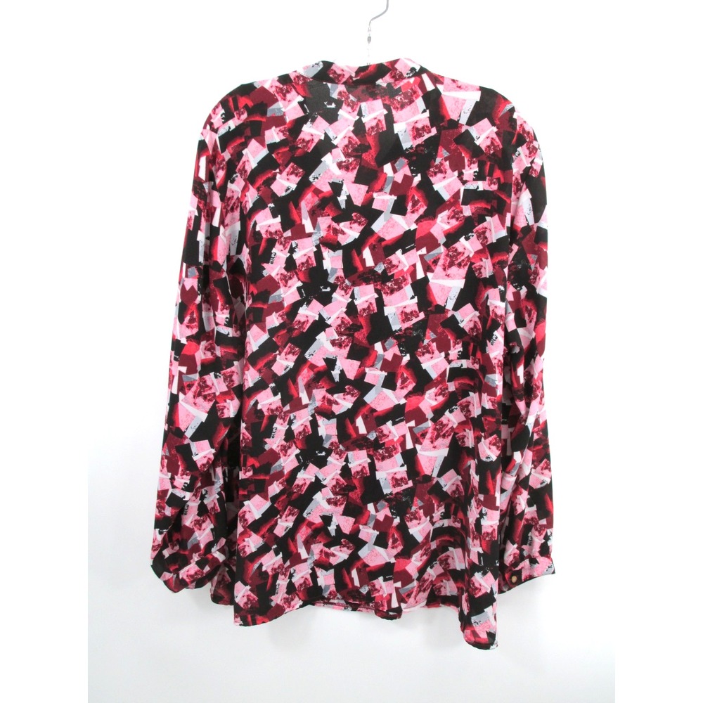 NY Collection Tunic Blouse Womens 3X Plus Pink Black Geometric Zip V-Neck Top - Picture 2 of 11